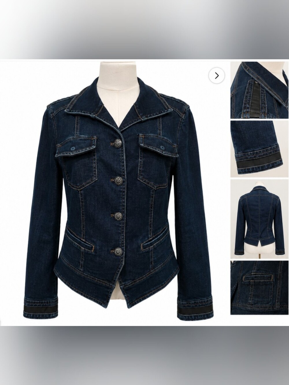 White House Black Market Dark Wash Fitted Denim Jacket Blazer Size 8